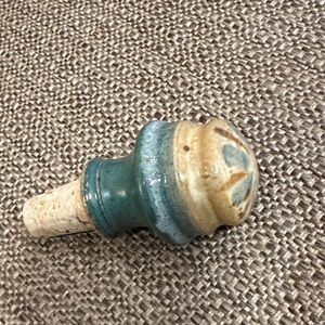 Ceramic Bottle Stopper with Cork - Green and Tan